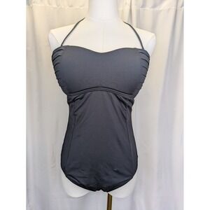 Tommy Bahama One Piece Swimsuit Women 10 Black Halter Ruched Sweetheart Padded